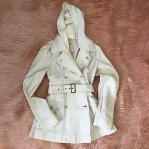 White denim coat with detachable hoodie by FREE PEOPLE